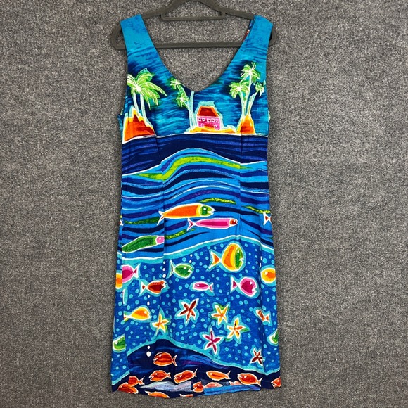 Jams World Dresses & Skirts - Vintage Jams world Hawaiian Tropical Fish Beach Dress Sleeveless Blue Size L